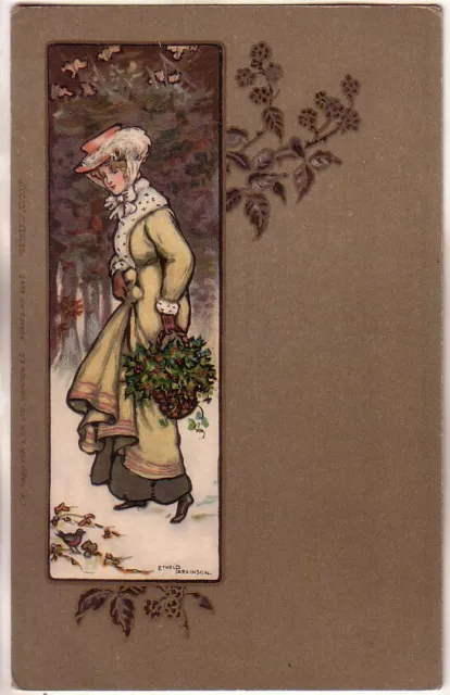 U.K. - Lady with flowers unused postcard signed Ethel Parkinson