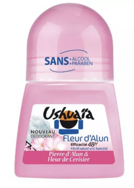 *lot de 5* Déodorant bille USHUAIA pierre d’Alun et fleur de cerisier (50ml x 5)