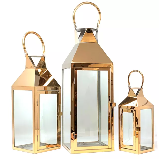 Allgala 3-PC Set Jumbo Luxury Modern Indoor/Outdoor Hurricane Candle Lantern Set