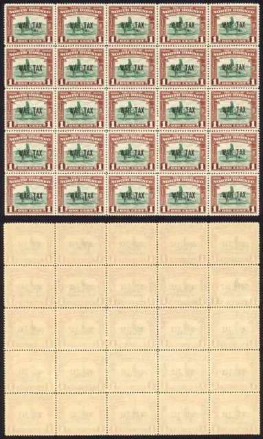 North Borneo SG318 1941 1c War Tax Block of 25 U/M Cat 3.50 GBP each