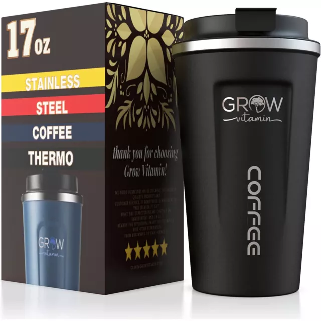 Coffee Mug Stainless Steel Tumbler Slider Lid Insulated Car office Travel 17oz