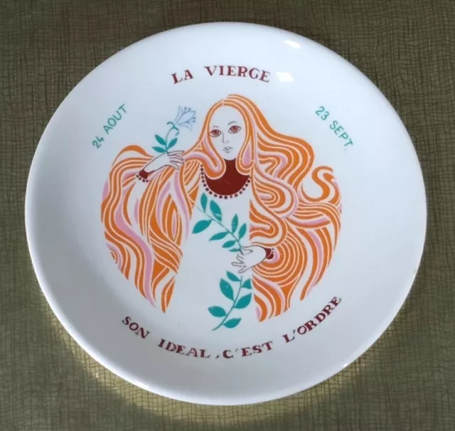 Rare assiette signe du zodiaque La Vierge. KG Lunéville. Années 1970.