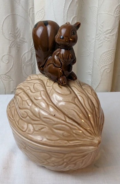 Vintage Armbee Ceramic Nut Shaped Walnut Dish with Lid Squirrel on Top Jar