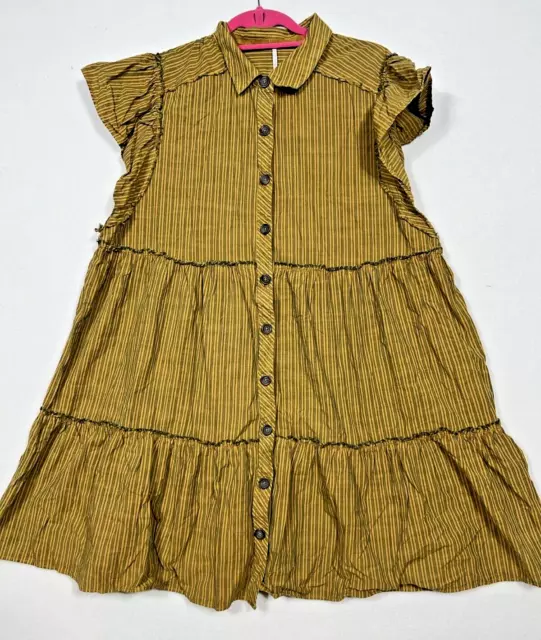 Free People Mini Dress Women Large striped collared cotton button sleeveless