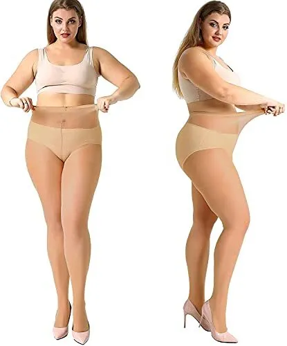 MANZI 4 Pairs Plus Size Pantyhose for Women 20 Denier Sheer StockingNatural3X...