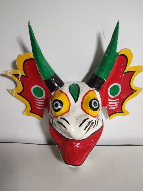 Vintage Devil Satan Mexican Papier Mache Folk Art Mask