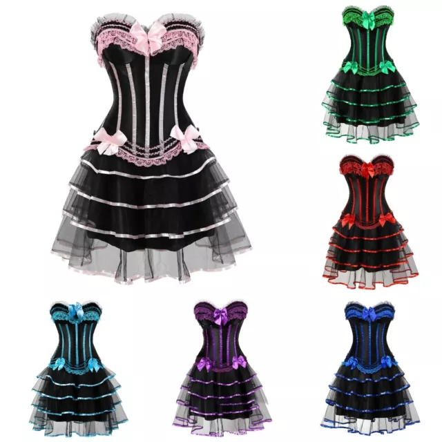 Corset Dress Gothic Burlesque Lace Up Basque Top Bustier Retro Waist Cincher NEW