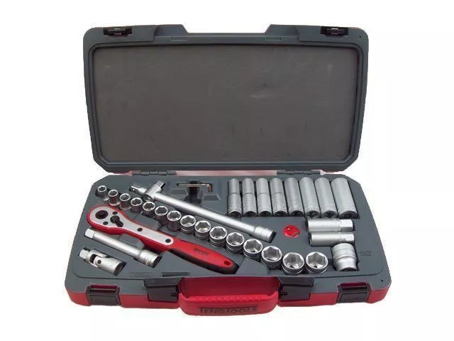 Teng Tools 1/2 Drive 34 Piece Socket Ratchet Bit Tool Set Deep + Standard Socket