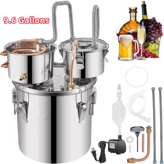 Moonshine Still 9.6 Gal 38L Water Alcohol Distiller Brew Wine Making Kit 3 Pots