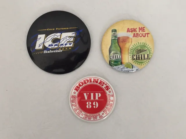 Budweiser Ice Draft Beer Miller Chill Bodine's VIP 89 Super Bowl Pin  Button