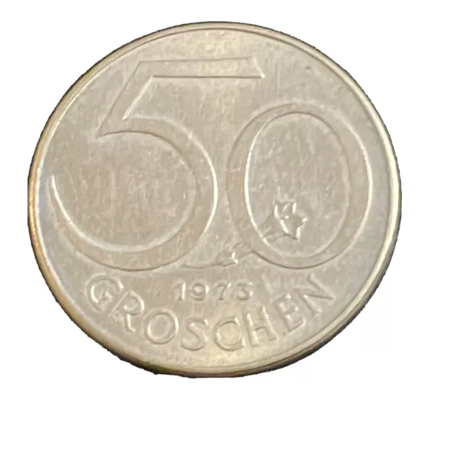 Austria 50 Groschen Coin 1973 Second Republic Aluminum Bronze 19.5mm KM # 2889