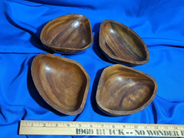 Lot 4 Mid Century Modern Hand Carved Wooden Bowls Dishes VTG Retro