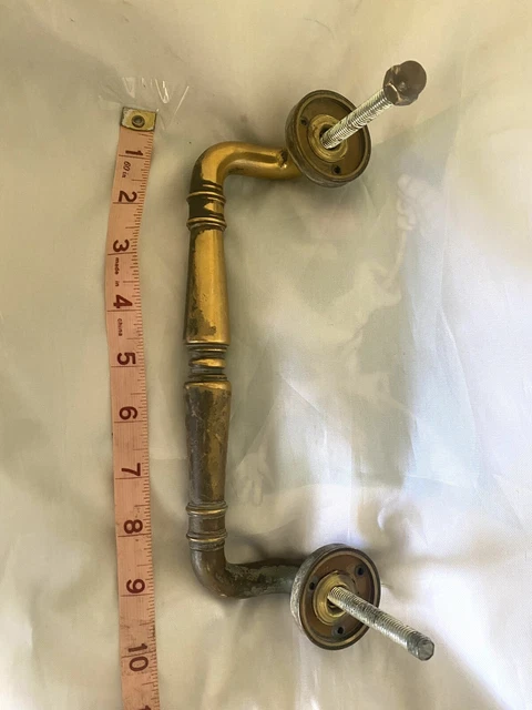 Large Vintage HEAVY SOLID BRASS 9 inch DOOR PULL HANDLE. WITH BACK PLATES