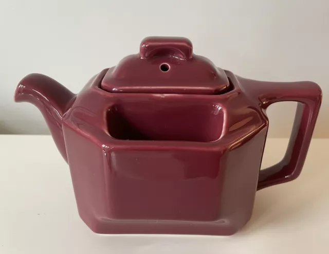 Vtg MCM T-Ball Square Maroon Teapot Made for Bacharach By Hall China Art Deco