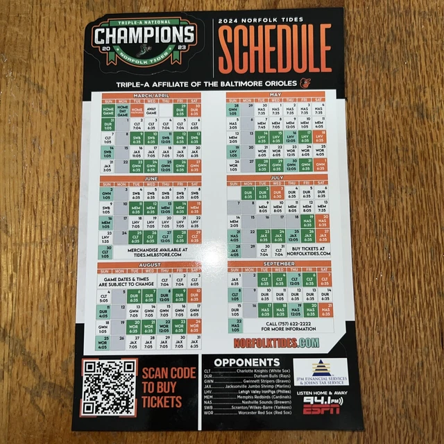 2024 NORFOLK TIDES Baseball Minor League Schedule 12.99 PicClick