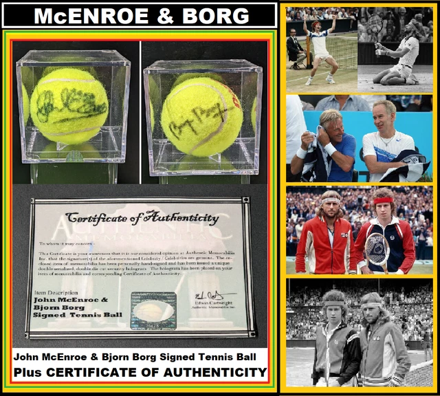 Autographed John McEnroe and Bjorn Borg duel signed tennis ball  + COA