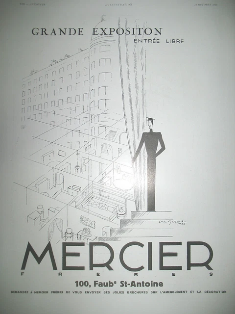 Publicite De Presse Mercier Freres Mobilier Illustration Girard French Ad 1930