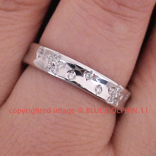 Real Genuine Solid 9k White Gold Engagement Wedding Ring Band Simulated Diamonds