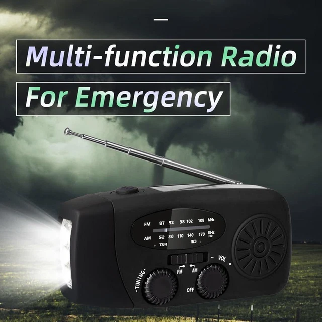 3 LED Lights Flashlight Hand Crank Radio 1200mAh Power AM FM Radio Black