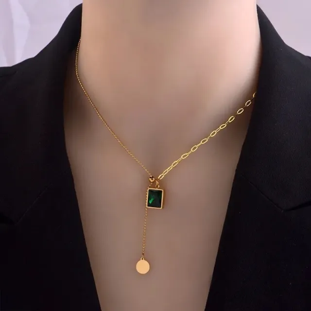 Fashion Green Gemstone Crystal Clavicle Necklace Pendant Women Party Jewellery 3