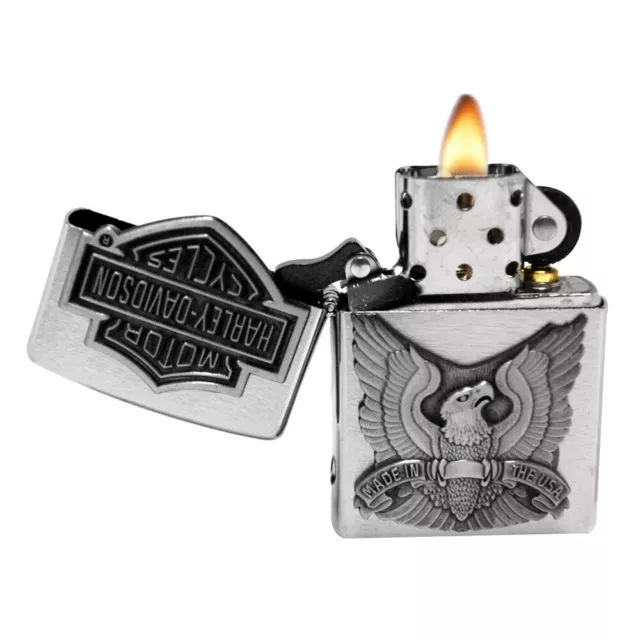 Zippo 200HDH284 Harley Davidson Eagle Brushed Chrome Lighter 2