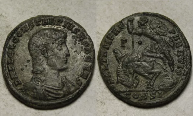 Rare genuine ancient Roman coin Constantius Gallus spearing enemy rider silverin