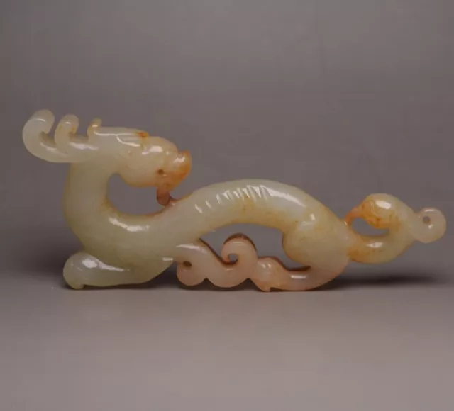 Old Chinese Natural Hetian Jade Carving Exquisite Dragon Statue Collectible Art