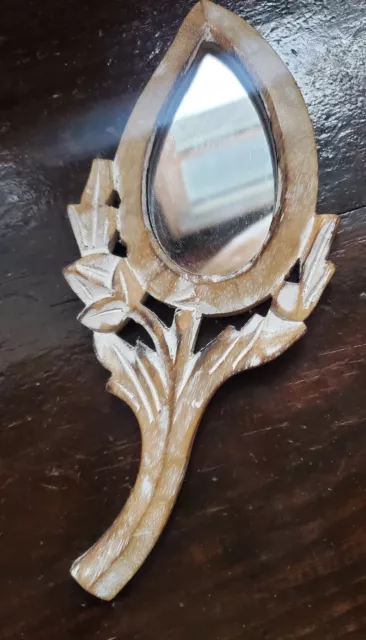 Vintage Ornate Wooden Wall Accent Mirror Eclectic Bohemian Leaf Plant TJ Maxx