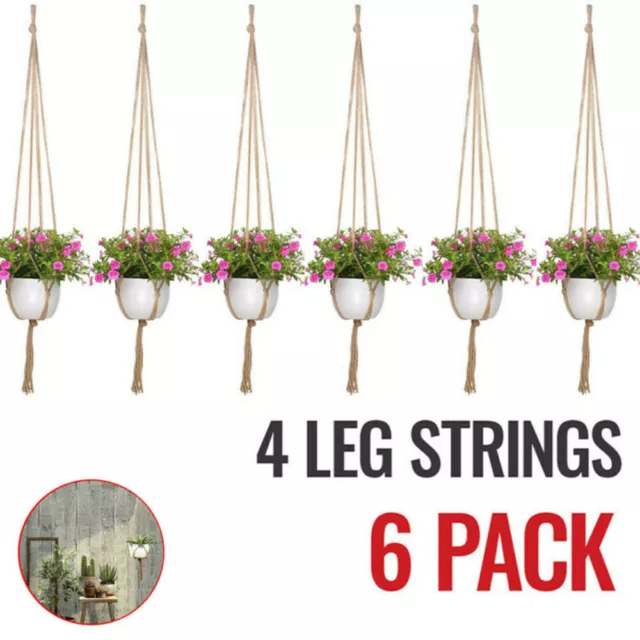 6Pack Garden Macrame Plant Hanger Knotted Rope Hanging Basket Flower Pot Holder