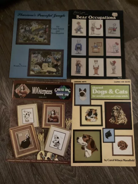 Lot Of 27 Cross Stitch Leaflets.  Animals , Teddy Bears, Mice, Cows, Etc. 3