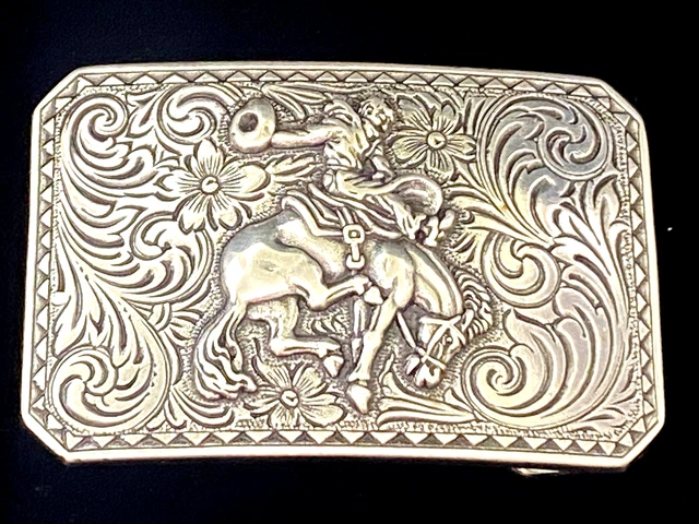 Boucle Ceinture Western Silvertone - Cowboy Vert Sur Broncho