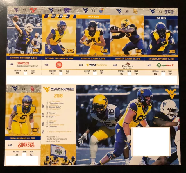 2018 West Virginia Mountaineers Football Collectible Ticket Stub - Any Home Game