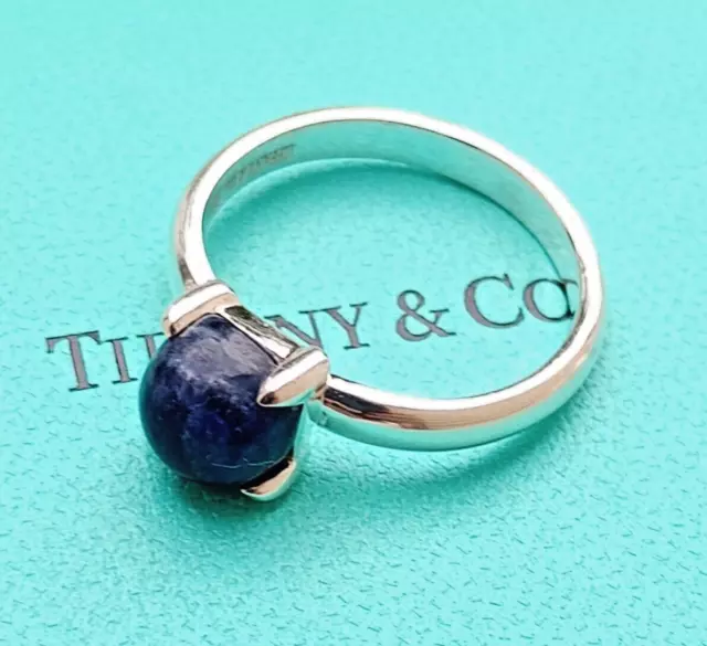 Tiffany & Co. PRISTINE 925 Sterling Silver 7mm Sodalite Sugar Stacks Ring Size 7