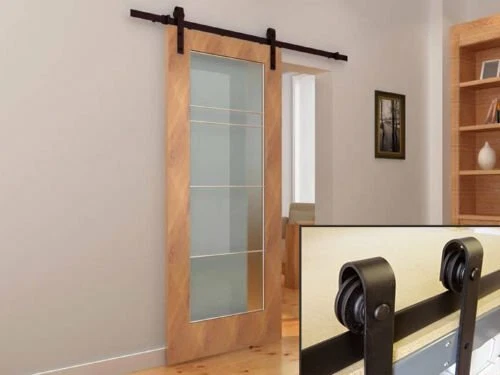 6.6FT Sliding Barn Door Hardware Kit Black Modern Closet Hang Style Track Rail