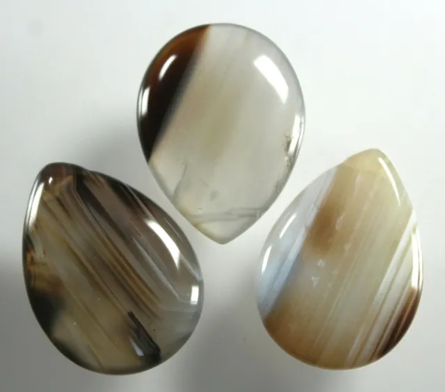 Three (3) Translucent Banded Agate 22x30mm Teardrop Focal Beads