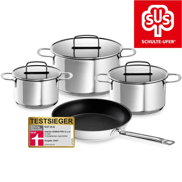 Schulte-Ufer Edelstahl Topf Set Kochtopf Fleischtopf Pfanne Induktion Glasdeckel
