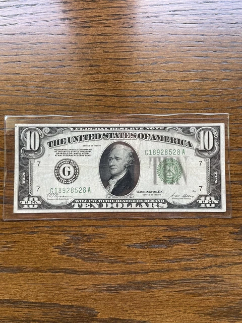 $10 1928B dark green seal Federal Reserve Note  Chicago G series