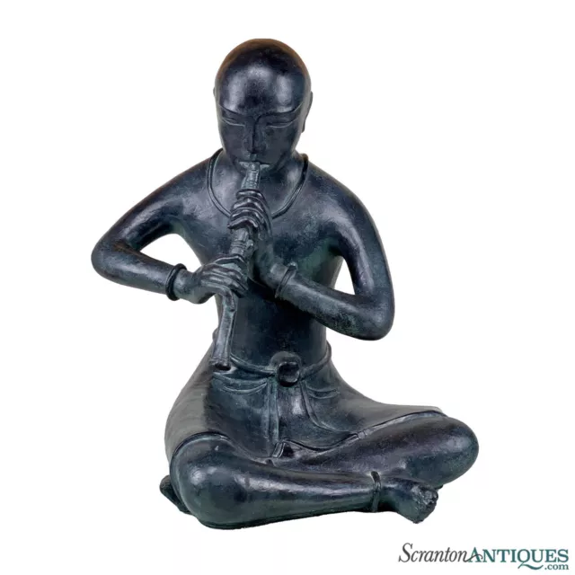 Vintage Bronze Gilded Buddhist Boy Snake Charmer Chalkware Sculpture