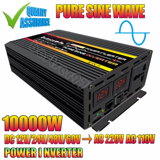 10000W  Power Inverter DC 12V 24V 48V To AC 110V 220V Converter Pure Sine Wave