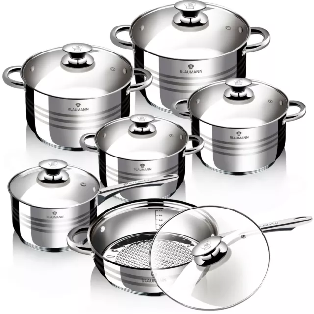 Blaumann Gourmet 12Pc Cookware Set Stainless Steel Non Stick Pots Pan Induction