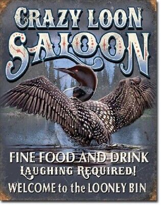 Crazy Loon Saloon Ducks Unlimited Hunt Cabin Funny Wall Art Decor Tin Metal Sign