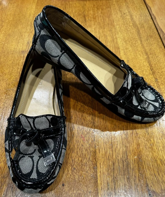 Coach Frida Loafers Signature Logo Black Gray Slip On Driving Flats Shoes SZ 5.5