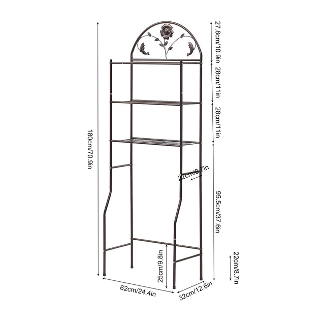 3TIER OVER THE Toilet Bathroom Storage Rack Black Stand Shelf