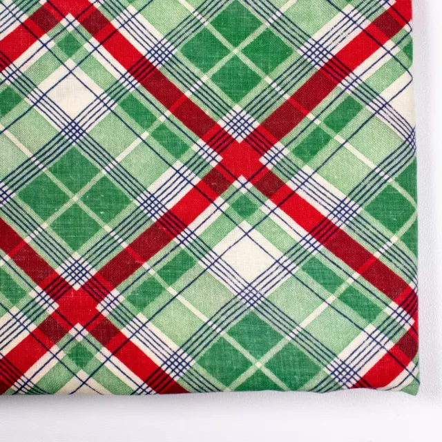 Vintage Feedsack Fabric Plaid Red Green White Classic 23x37 Quilting Fabric 40s