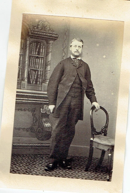 Victorian cdv type photo bearded man standing spotted cravat hand on chair