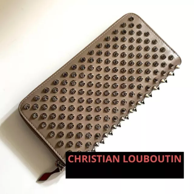 Beige Christian Louboutin Studs Long Wallet Zip Around Panettone Leather Italy