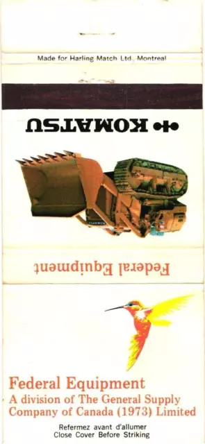 Montreal Quebec Canada Federal Equipment Komatsu Vintage Matchbook Cover