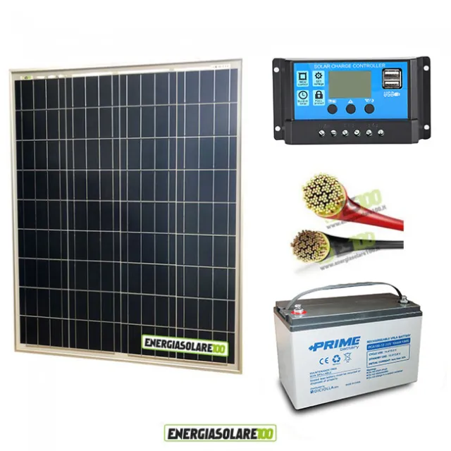 Kit solar fotovoltaico placa 80W 12V regulador pasacable batería 100Ah AGM