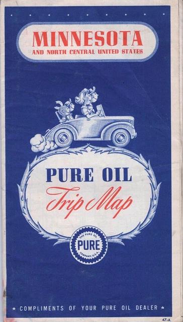 Vintage 1940s Pure Oil Map  Minnesota WWII Border Crossing Warning 1940 Census