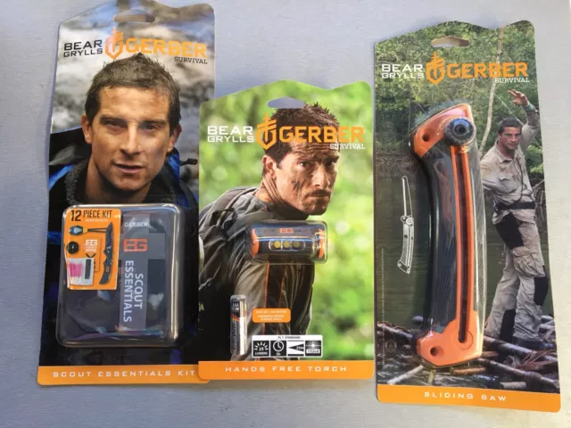 Lot of  3 Gerber Bear Grylls Survival Scout Kit Headlamp And Saw